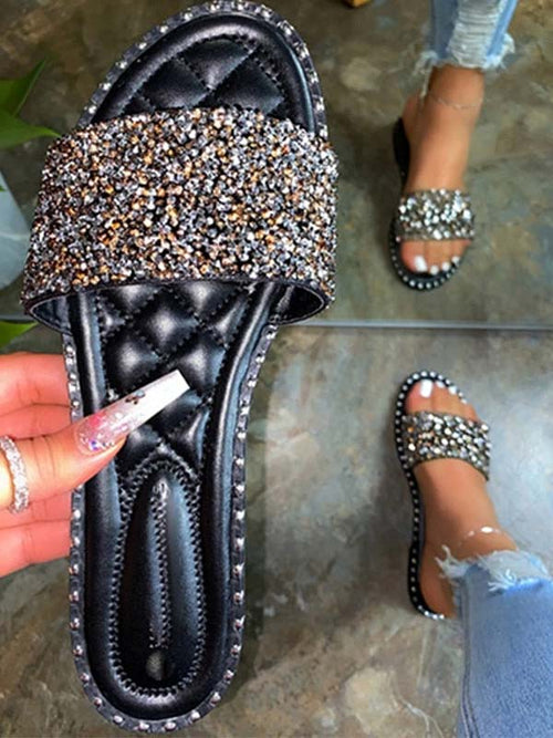 Bling Rhinestone Flat Slippers - Bold Muse Co