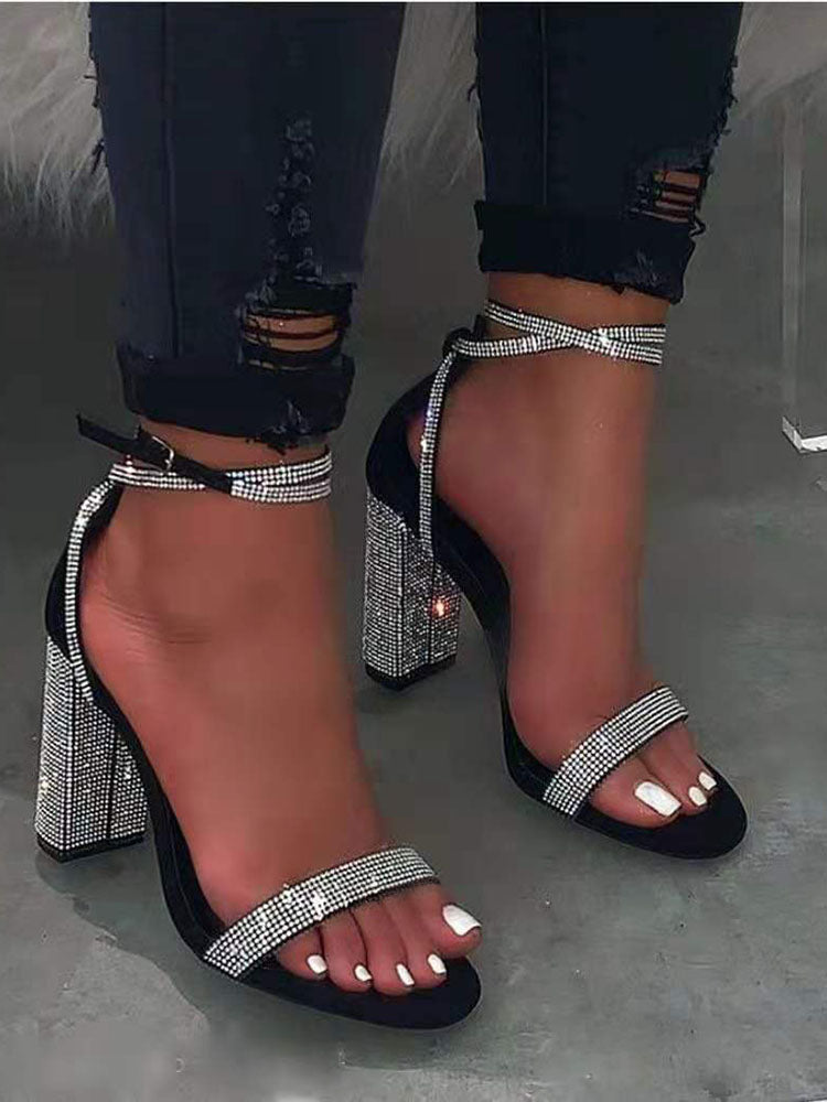Sequined Rhinestone Wrap Up Heels - Bold Muse Co