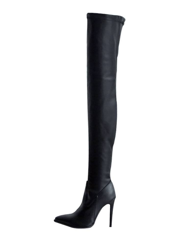 PU Leather Flat Over Knee Boots - Bold Muse Co