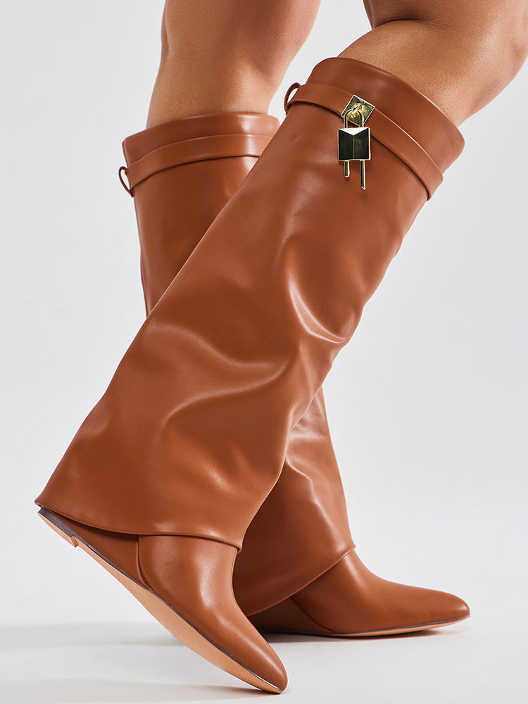 Lock & Key Leather Wedge Heel Boots - Bold Muse Co