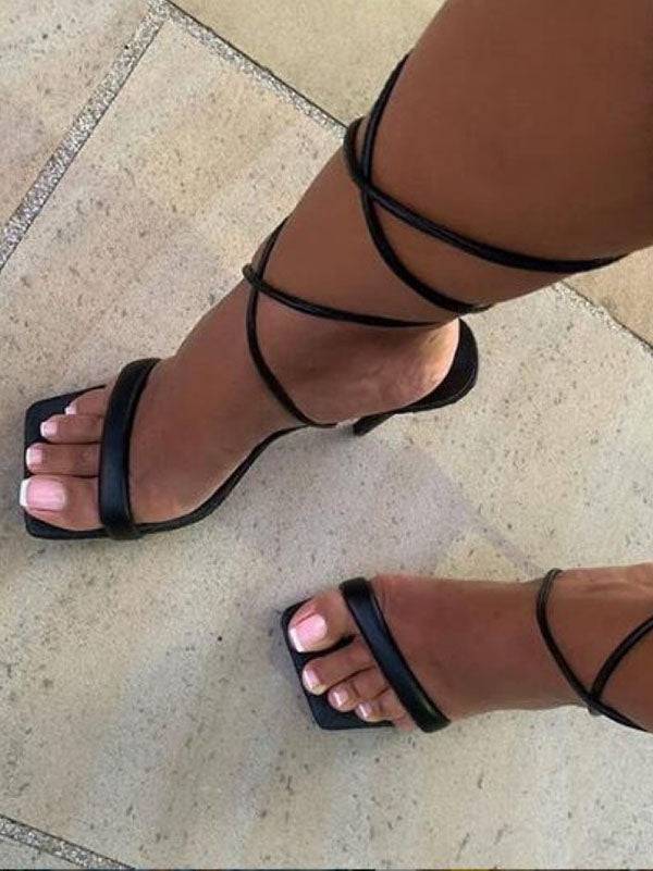 Square Toe Lace-Up Heels - Bold Muse Co