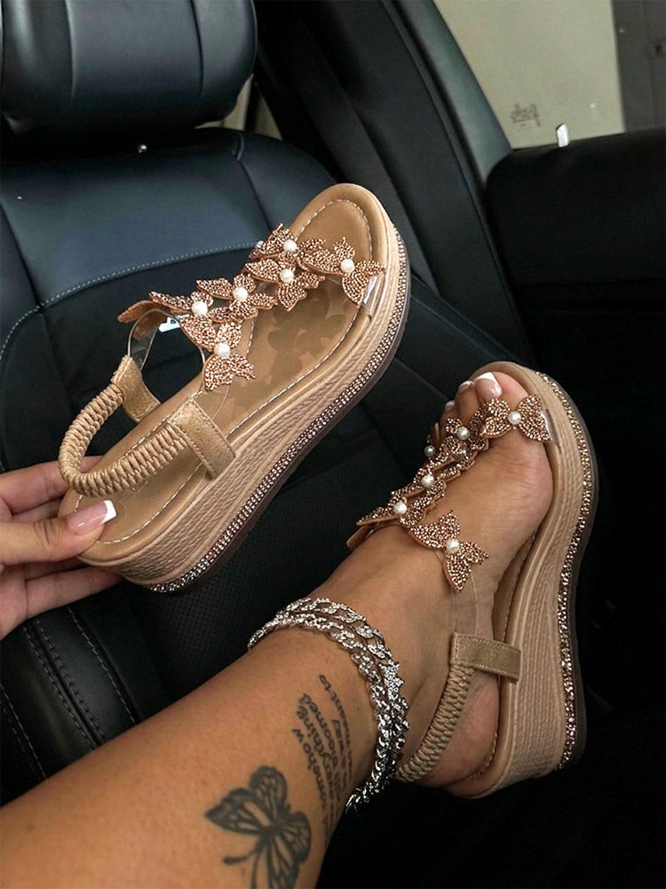 Butterfly Embellished Wedge Sandals