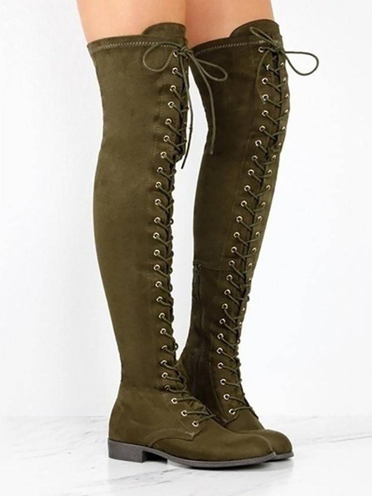 Lace Up Flat Suede Boots - Bold Muse Co