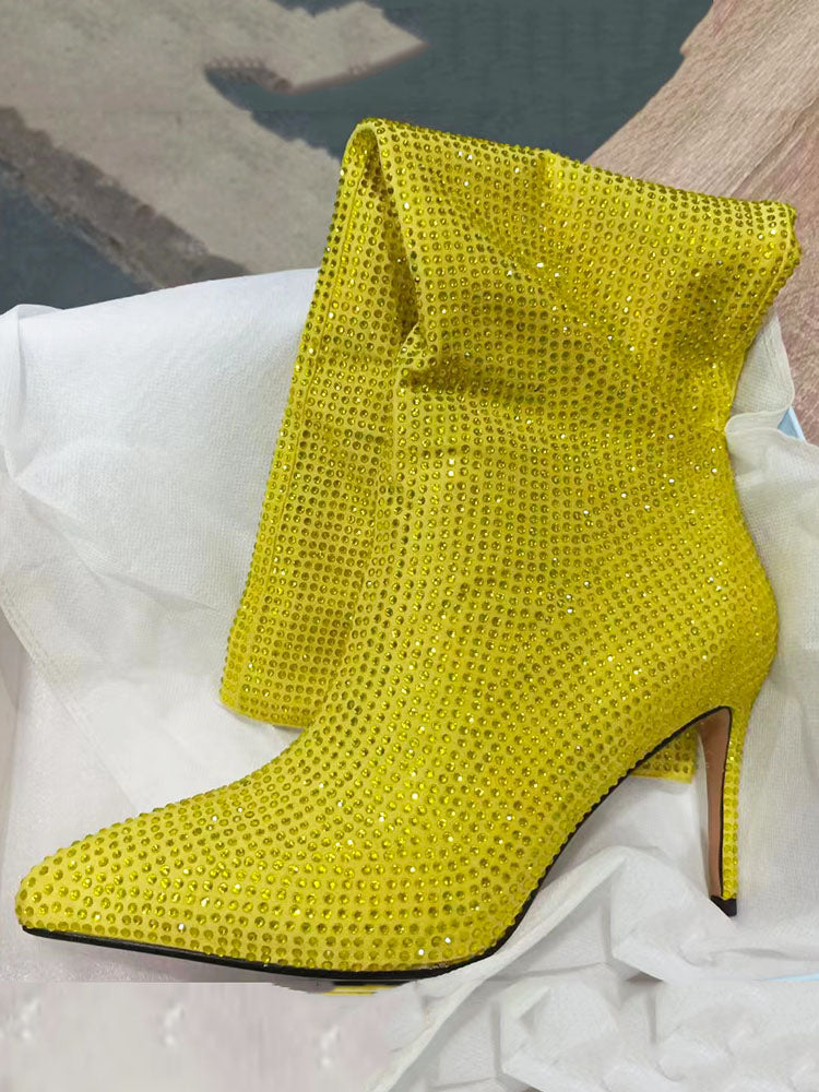 Crystal-Embellished Suede Boots - Bold Muse Co