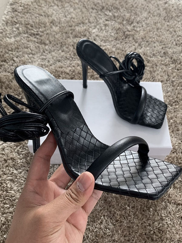 Square Toe Lace-Up Heels - Bold Muse Co