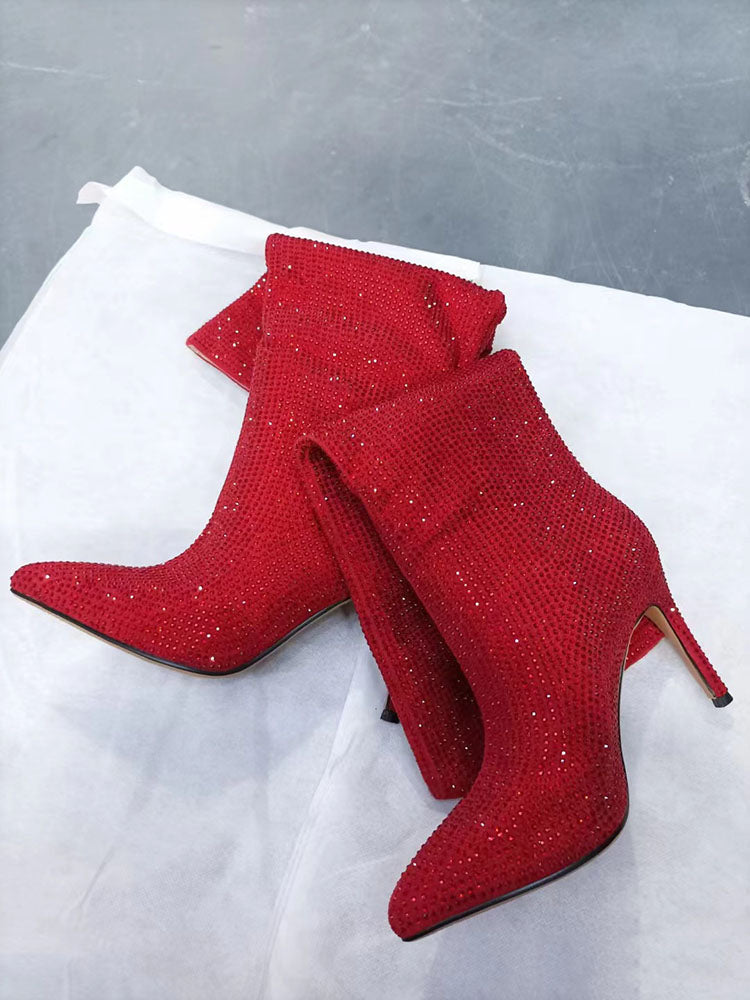 Crystal-Embellished Suede Boots - Bold Muse Co