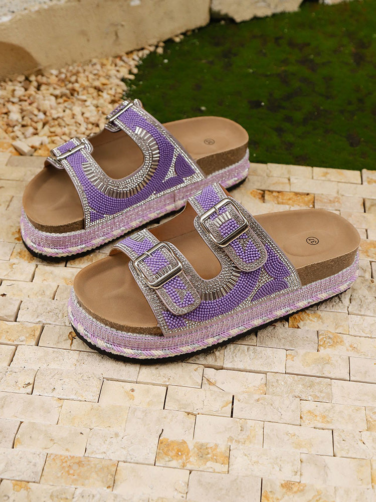 Rhinestone Double Strap Platform Sandals