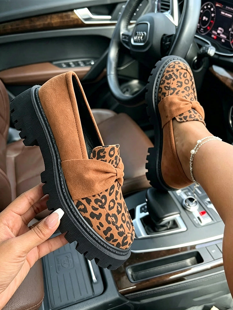 Leopard Suede Bow Loafers