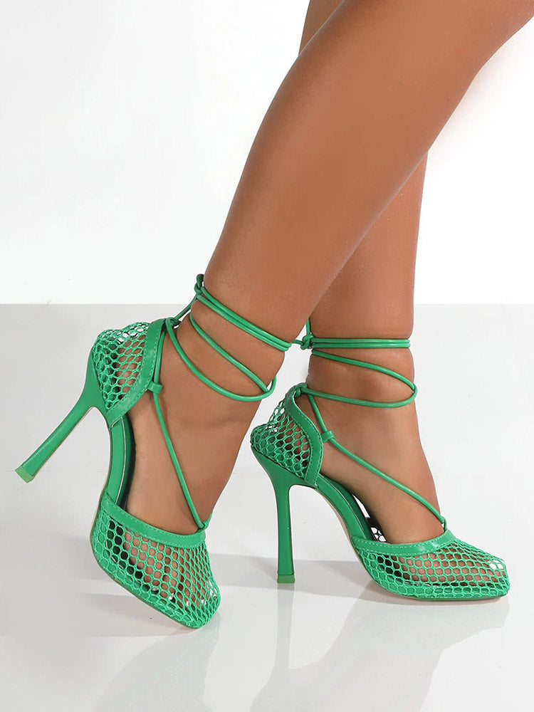 Square Toe Mesh Wrap Pumps - Bold Muse Co