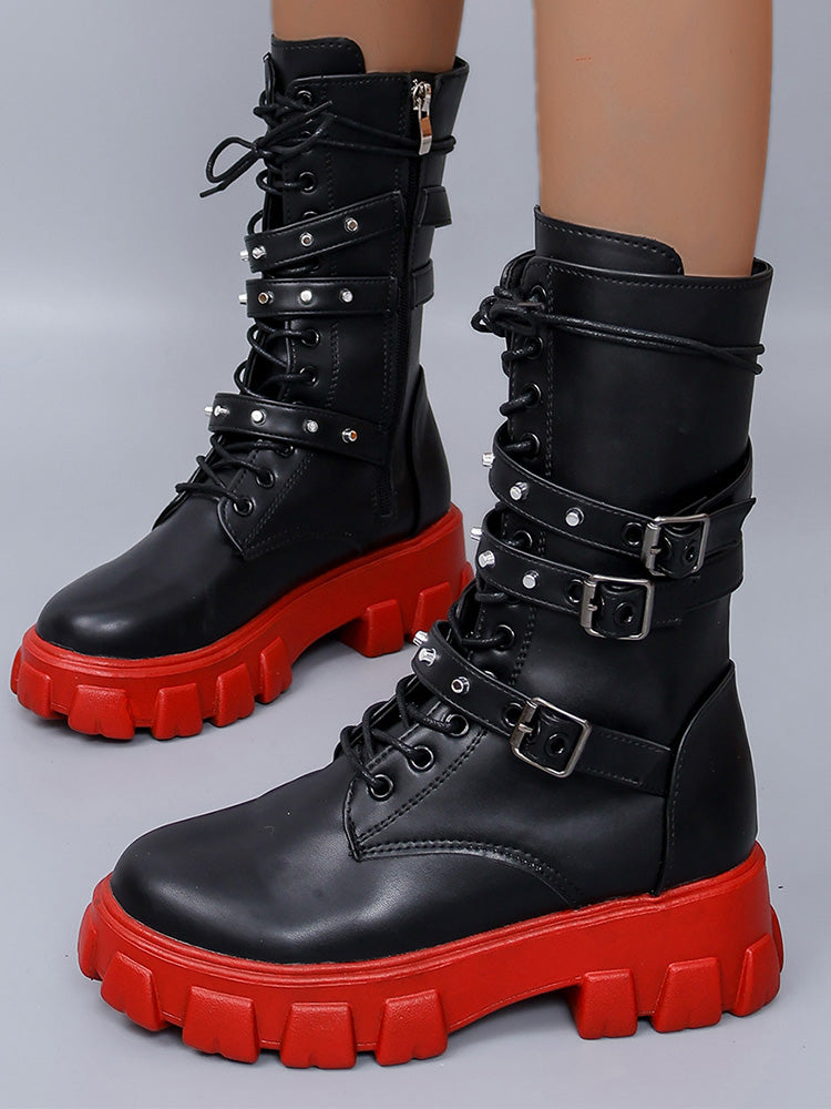 Eyelet Buckled Zipper Platform Boots - Bold Muse Co