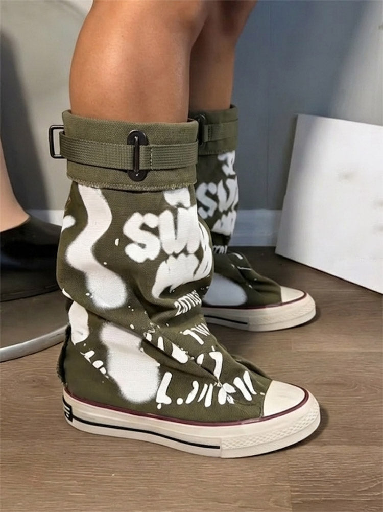Graffiti Slouch Canvas Boots
