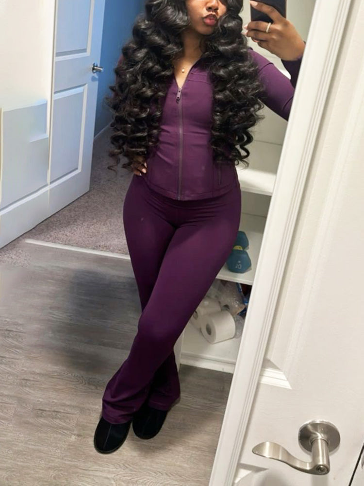 Shape Jacket & Flare Pants Activewear Set - Bold Muse Co