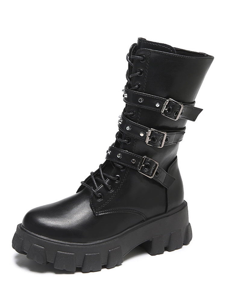Eyelet Buckled Zipper Platform Boots - Bold Muse Co