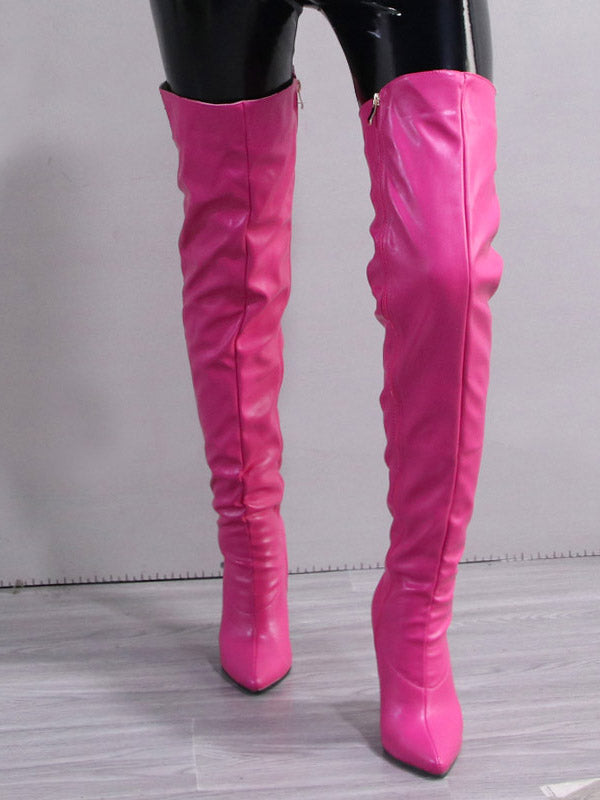 Full Zip Over The Knee Leather Boots - Bold Muse Co