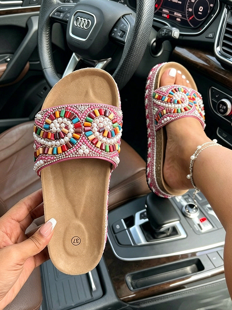 Bohemian Beaded Platform Slides