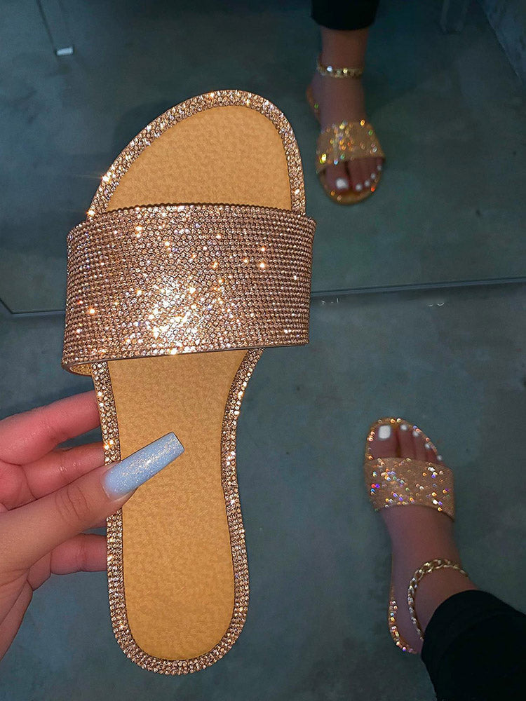 Crystal Glitter Flat Bling Slippers - Bold Muse Co