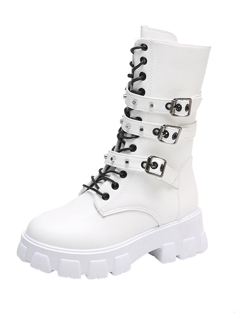 Eyelet Buckled Zipper Platform Boots - Bold Muse Co