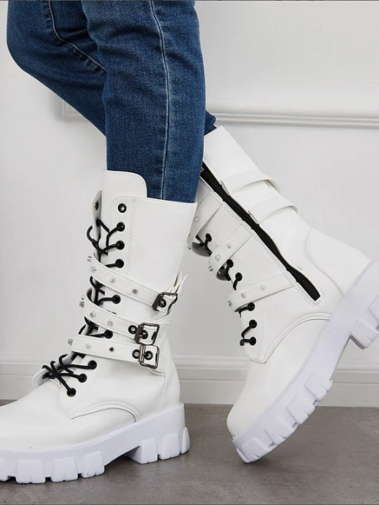 Eyelet Buckled Zipper Platform Boots - Bold Muse Co