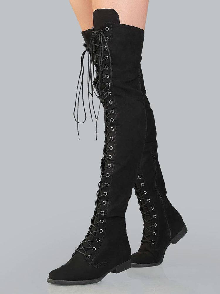 Lace Up Flat Suede Boots - Bold Muse Co