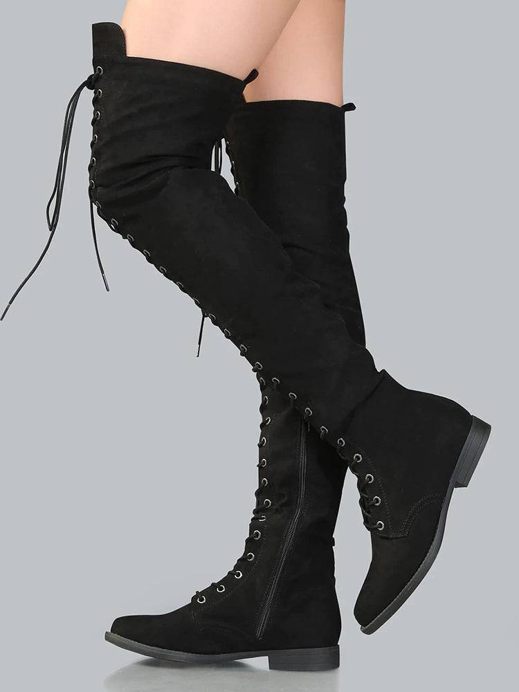 Lace Up Flat Suede Boots - Bold Muse Co