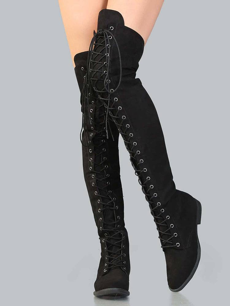 Lace Up Flat Suede Boots - Bold Muse Co