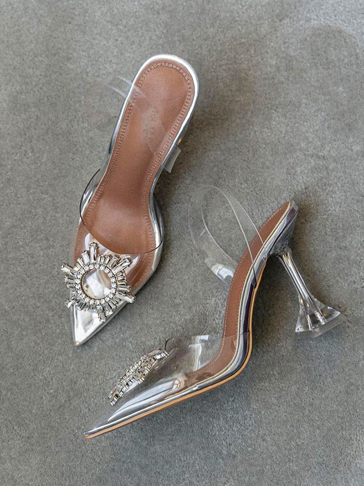 Rhinestone Pointed Toe Transparent Heels - Bold Muse Co
