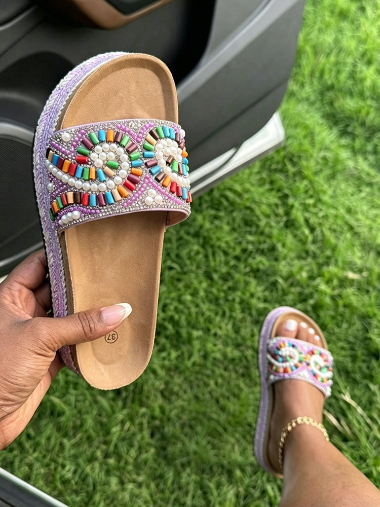 Bohemian Beaded Platform Slides
