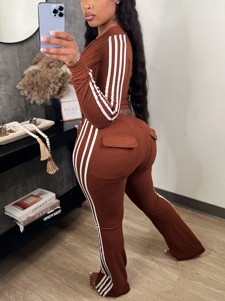 Athleisure Stripe Flare Tracksuit Set