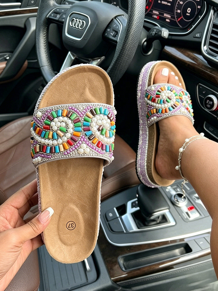 Bohemian Beaded Platform Slides