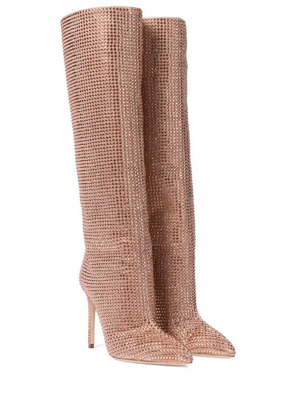 Crystal-Embellished Suede Boots - Bold Muse Co