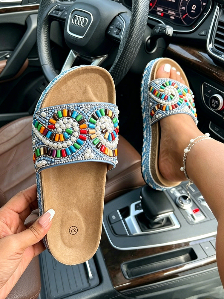 Bohemian Beaded Platform Slides