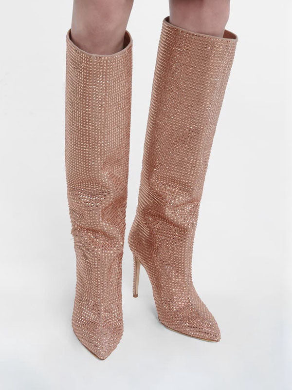 Crystal-Embellished Suede Boots - Bold Muse Co