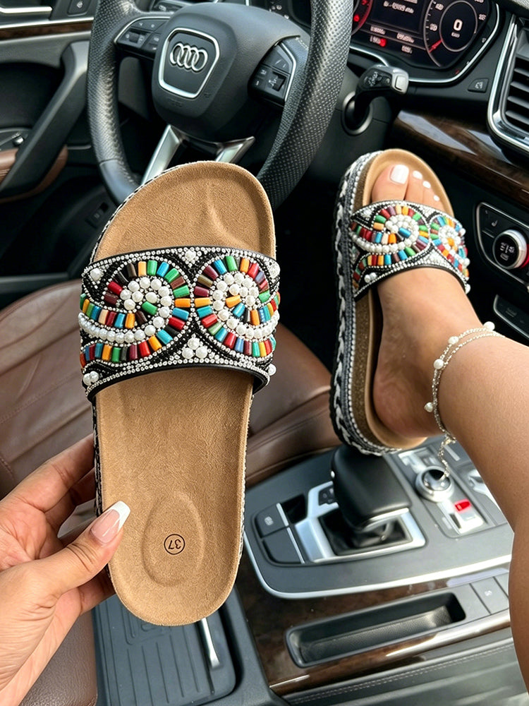 Bohemian Beaded Platform Slides