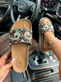 Bohemian Beaded Platform Slides