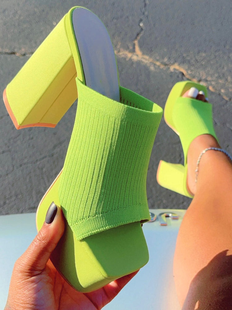 Knit Platform Chunky Heel Sandals - Bold Muse Co