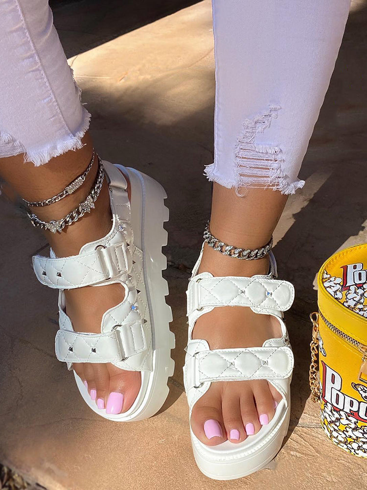 Velcro Studs Decor Thick Sole Sandals - Bold Muse Co