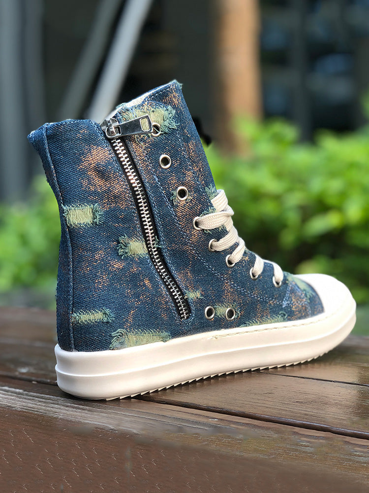 Denim High-Top Sneakers - Bold Muse Co
