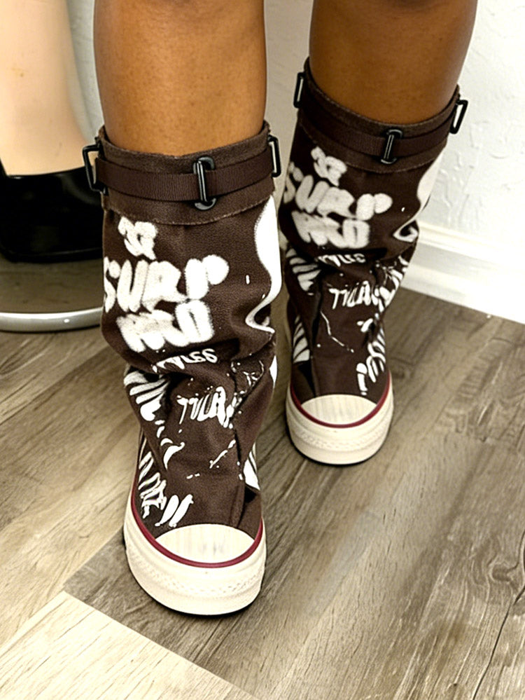 Graffiti Slouch Canvas Boots