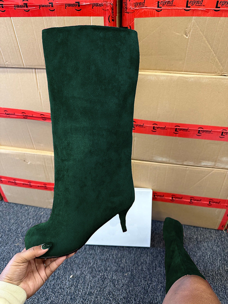 Suede Wide Calf Square Toe Boots - Bold Muse Co