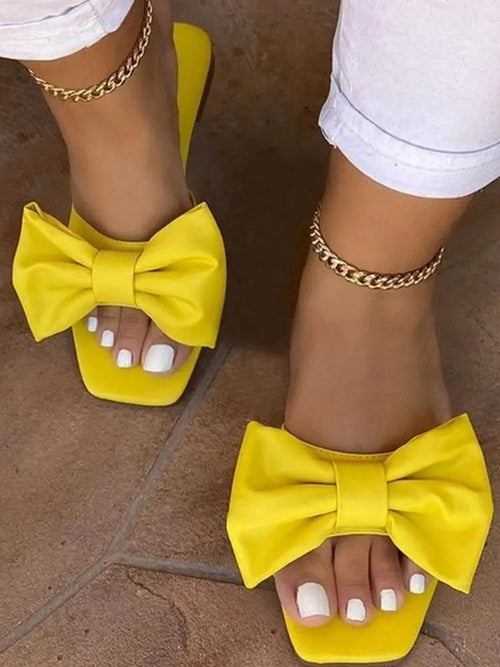 Bowknot Decor Square Toe Flat Slippers - Bold Muse Co