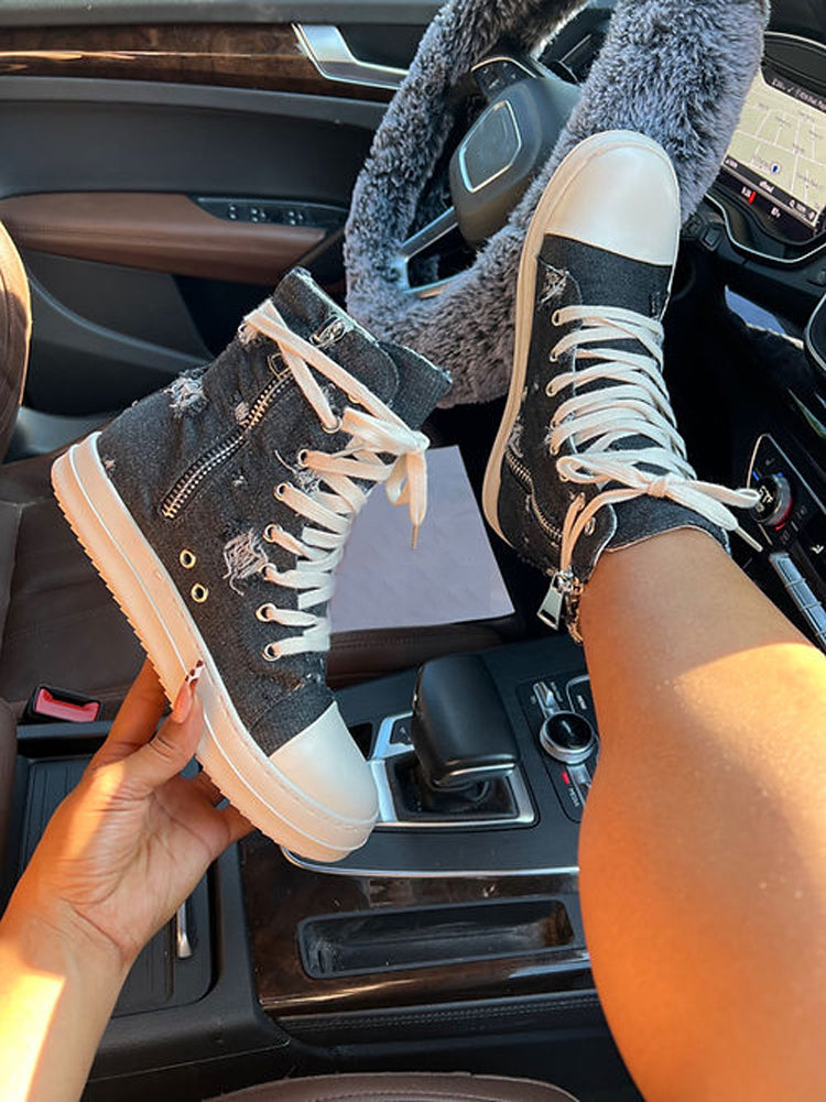 Denim High-Top Sneakers - Bold Muse Co