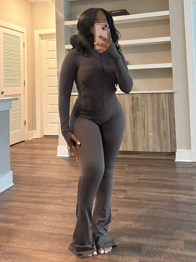 Shape Jacket & Flare Pants Activewear Set - Bold Muse Co