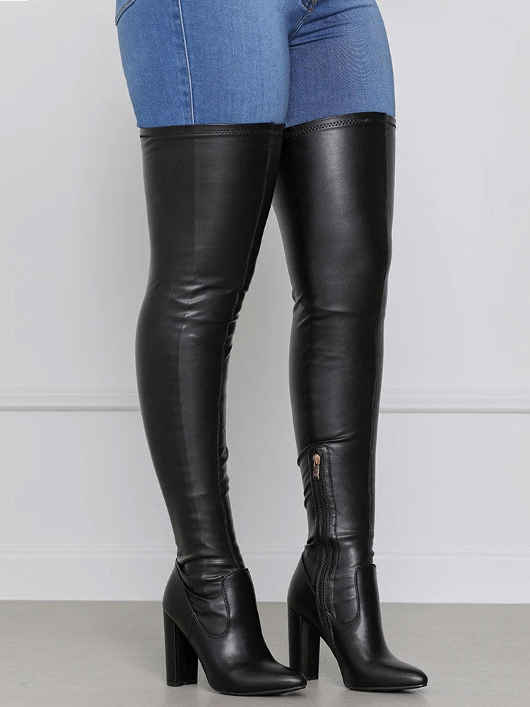 PU Leather Flat Over Knee Boots - Bold Muse Co