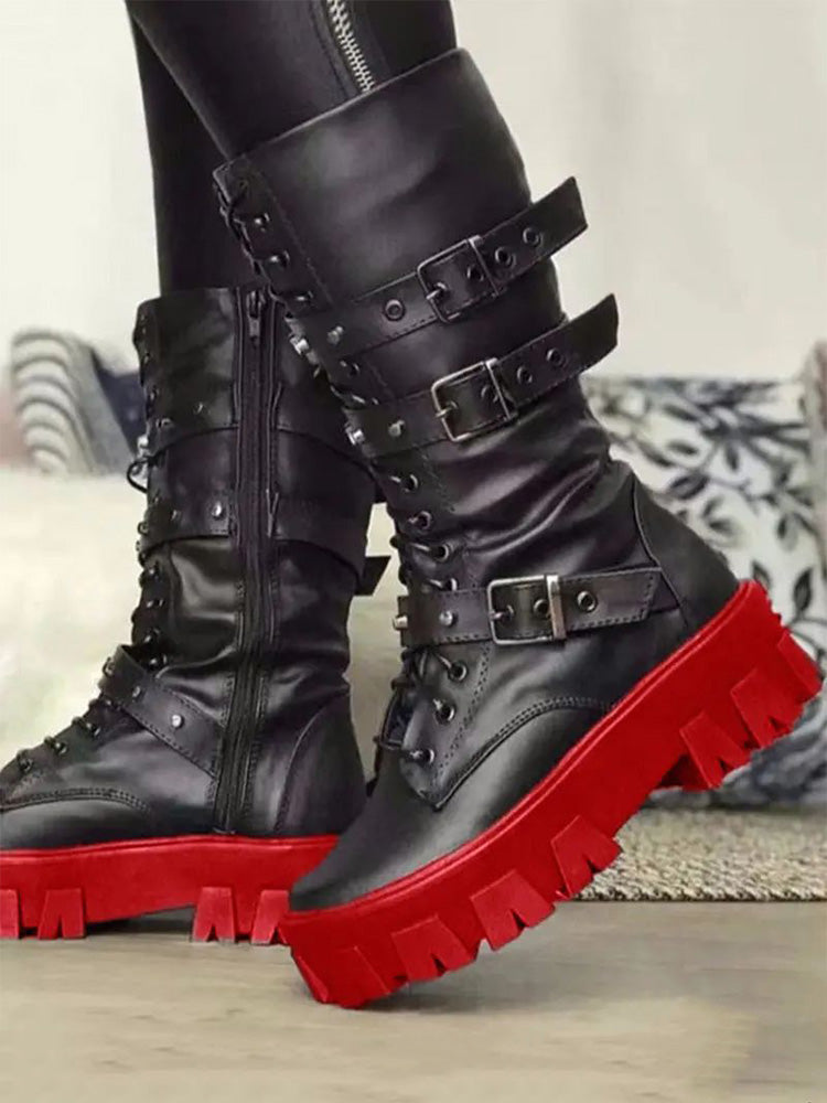 Eyelet Buckled Zipper Platform Boots - Bold Muse Co
