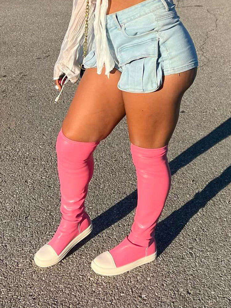 PU Leather Flat Boots - Bold Muse Co