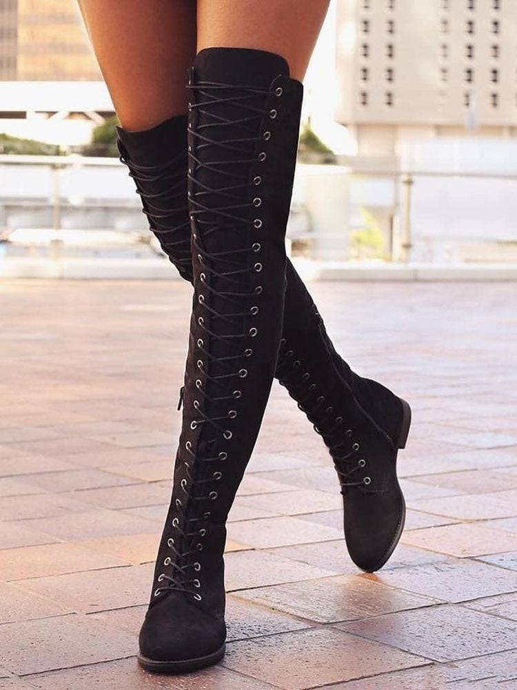 Lace Up Flat Suede Boots - Bold Muse Co