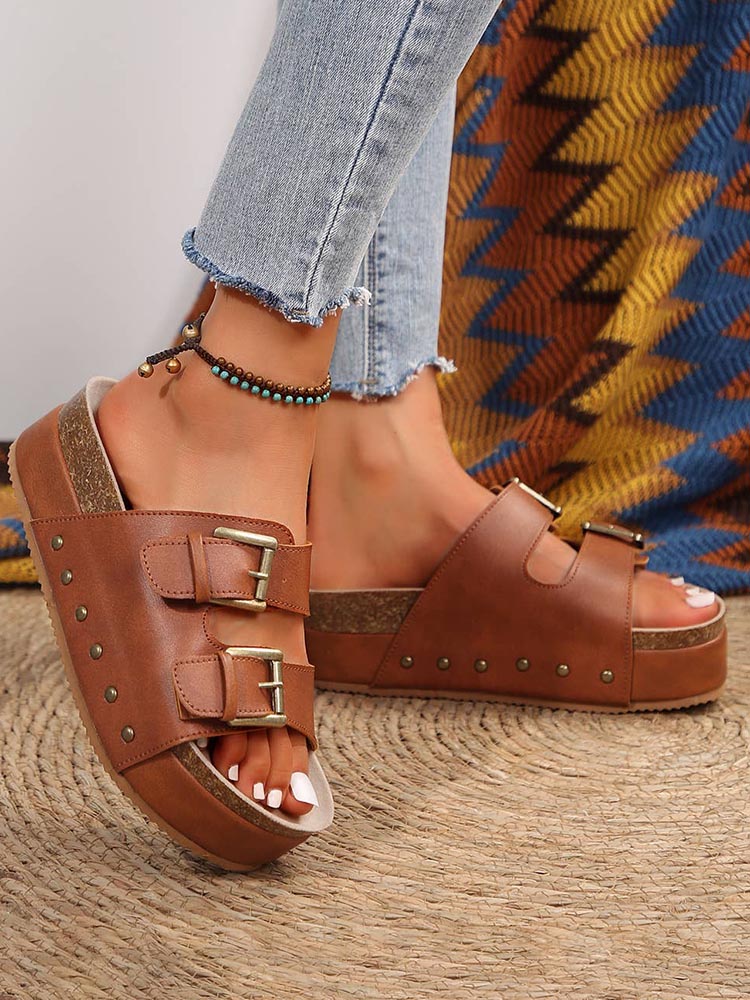 Double Buckle Strap Platform Sandals - Bold Muse Co