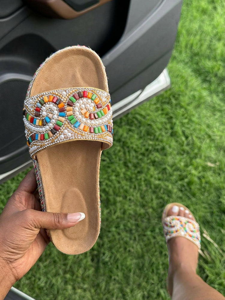 Bohemian Beaded Platform Slides