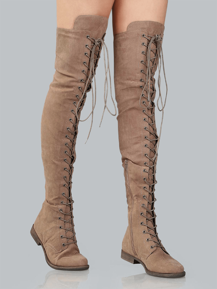 Lace Up Flat Suede Boots - Bold Muse Co