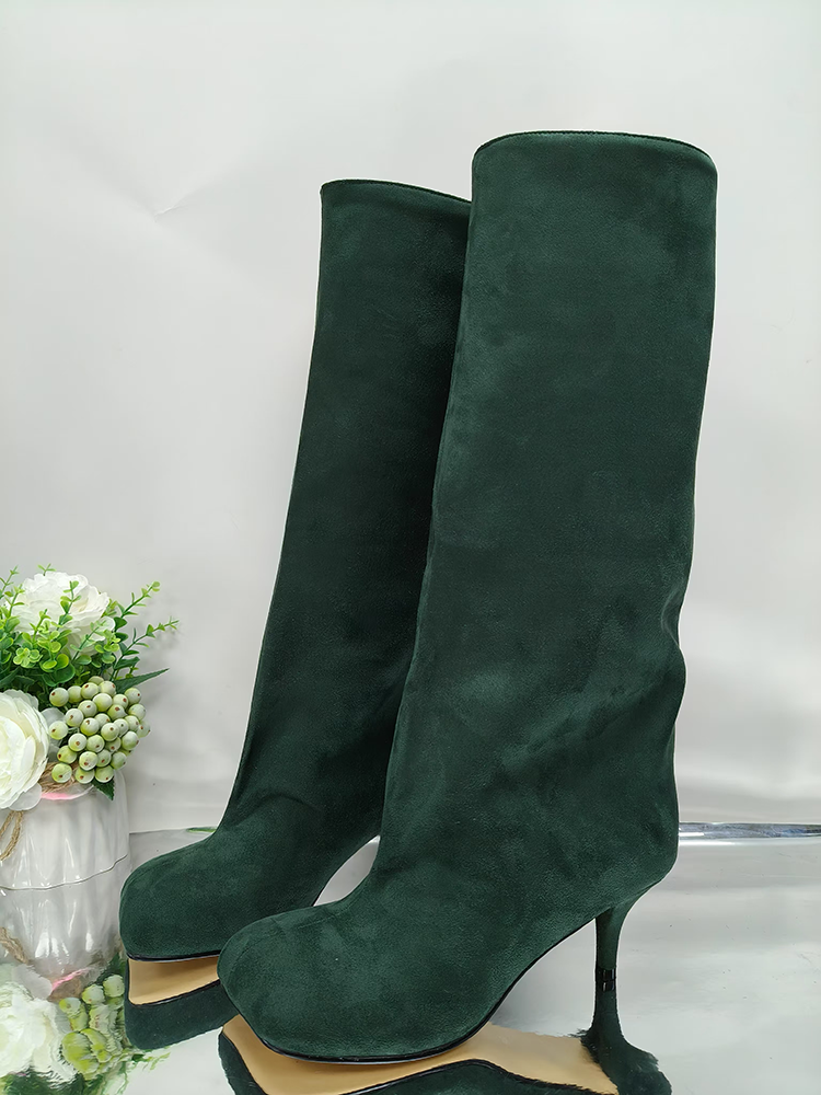Suede Wide Calf Square Toe Boots - Bold Muse Co
